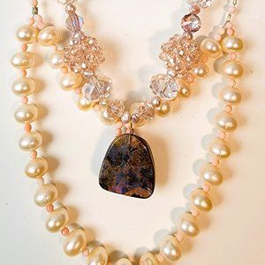 Pearls & Crystals Jewelry with Cultured Pearls Aussy Opal Angel Skin Coral